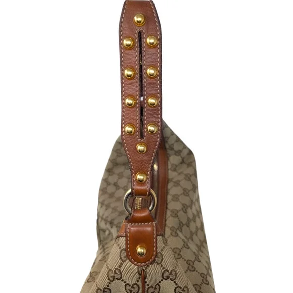 GUCCI Monogram GG Large Biba Studded Hobo Brown - Picture 7 of 12